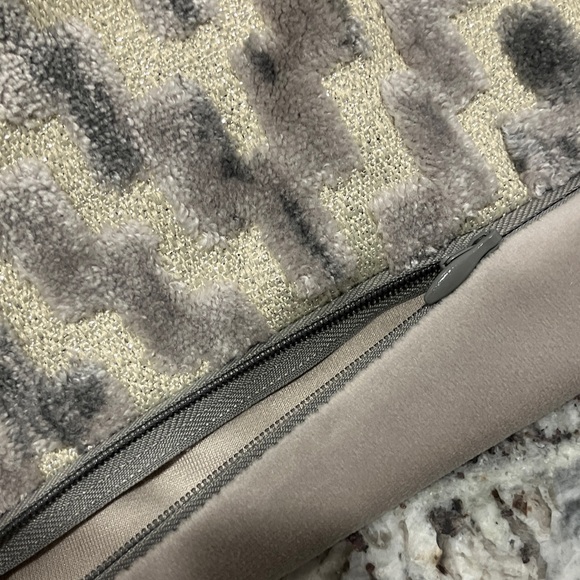 Neutral Chevron Velvet Lumbar Pillow - Silver & Cream & grey - Picture 7 of 9